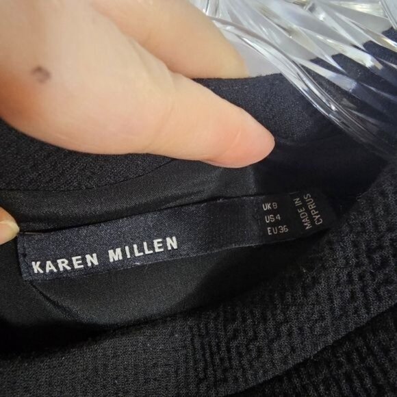 Karen Millen Black Mini Dress Sz 4 Animal Print Round Neck Short Sleeves Pleated - Picture 6 of 10